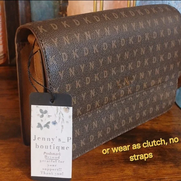 NEW!! DKNY Signature Logo Brown Bryant Flap Over Shoulder Bag/crossbody/ Clutch - Picture 17 of 17